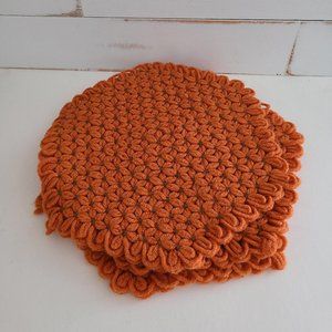 Vintage Trivets Orange Yarn Retro 70s Kitchen Decor Kitchenware Linen Pot Holder